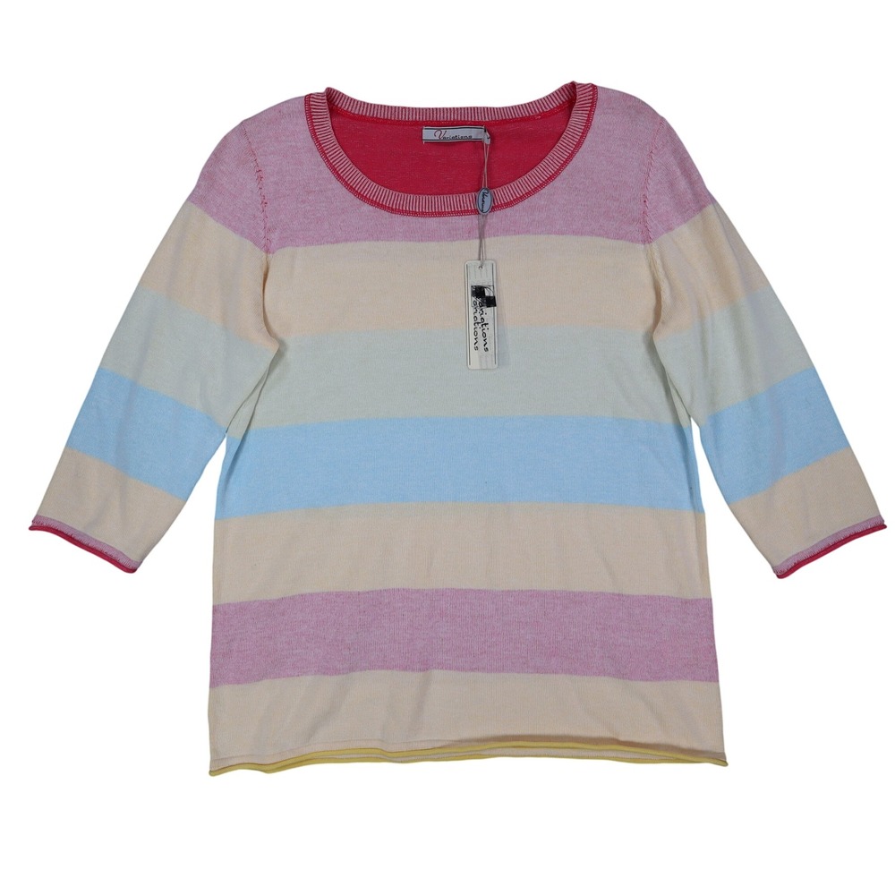 Variations Sweater Womens Large Multi Pastel Striped 3/4 Sleeve Cotton V1860